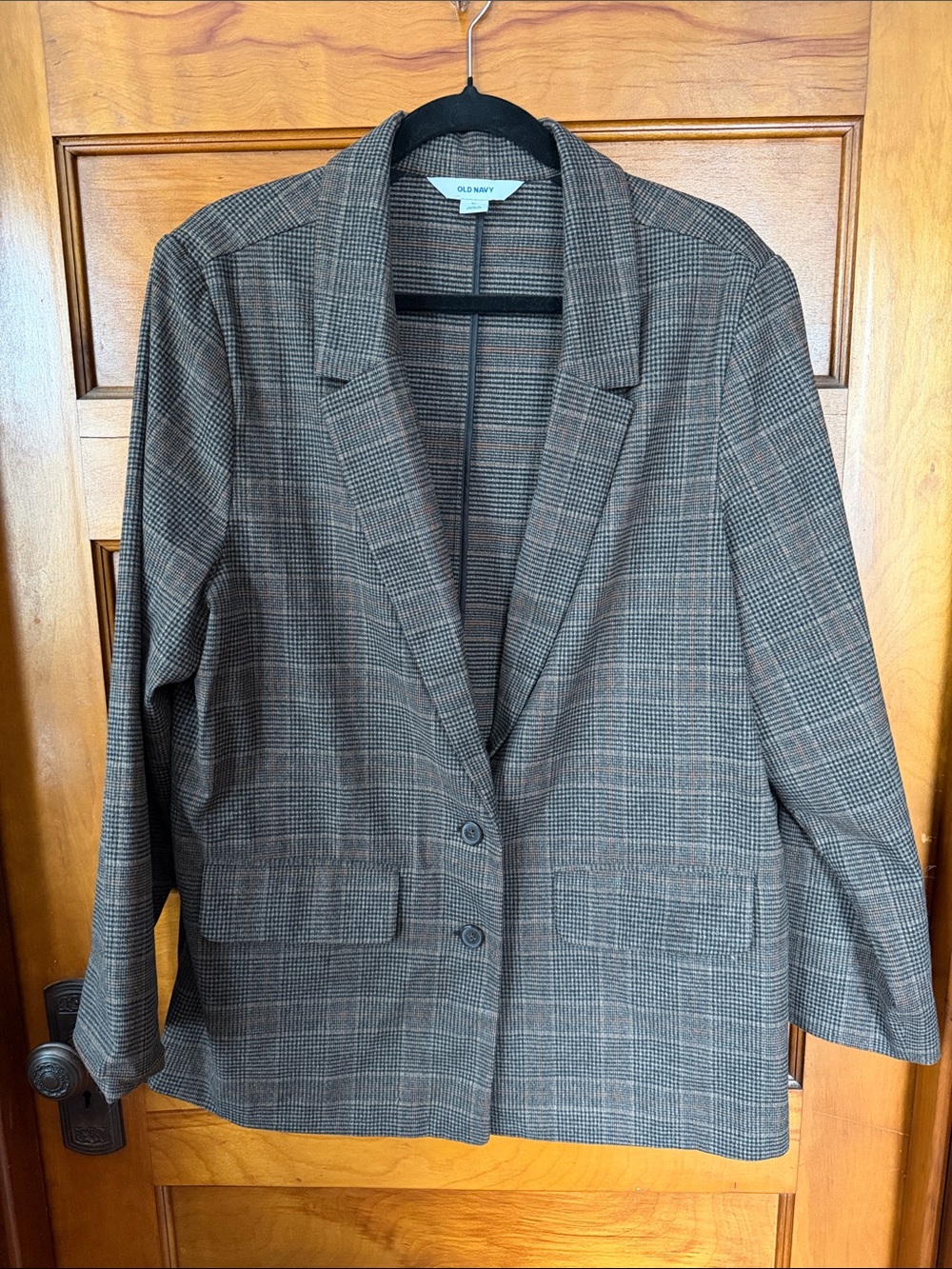 Old Navy Gray and Brown Plaid Two-Button Blazer